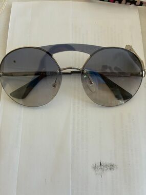 Prada Round Aviator Sunglasses in Gray and Gold